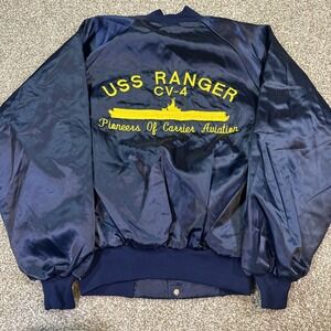 USS RANGER CV-4 Vintage Satin Jacket With WW2 Pin Double Sided XL